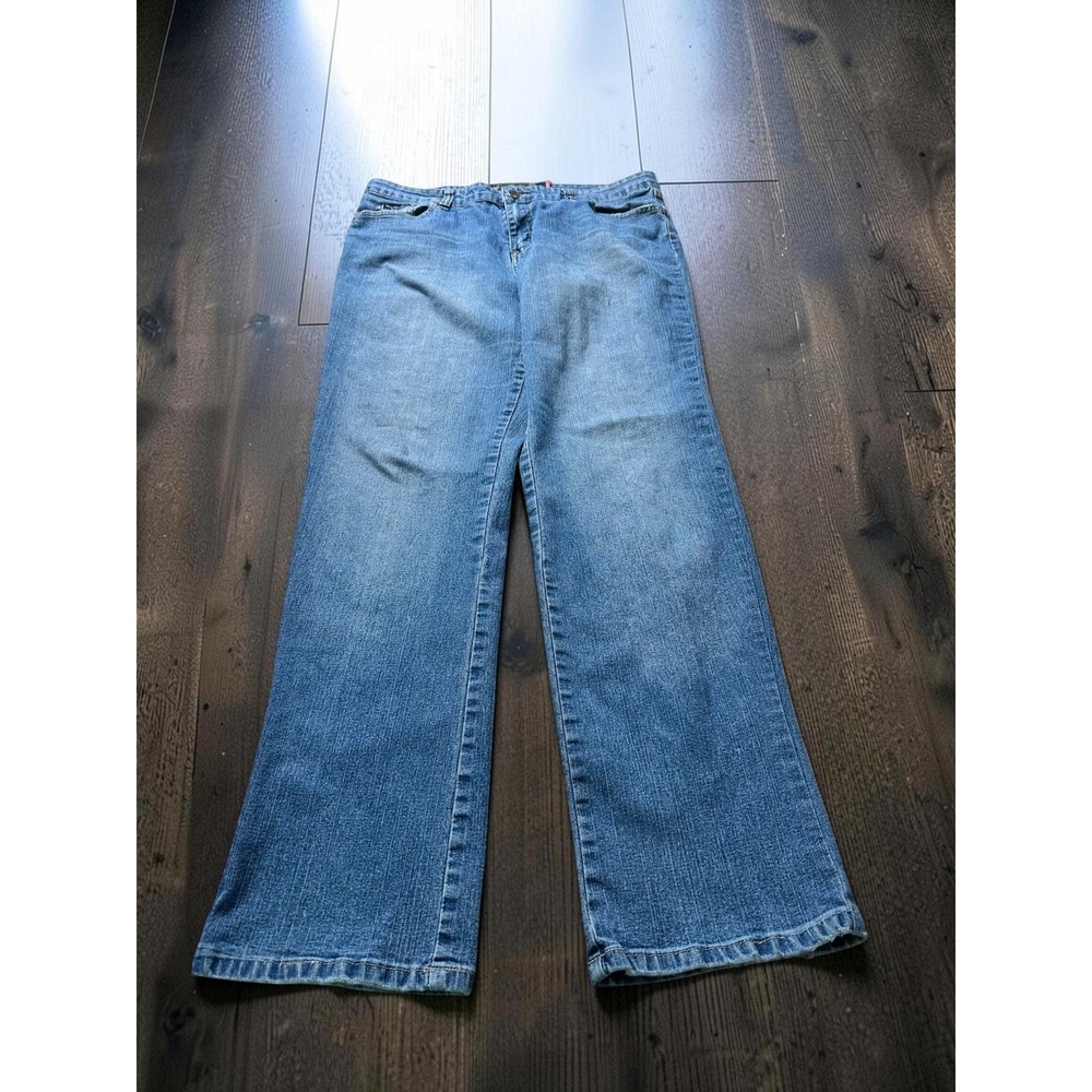 RichCow Jeans Womens 18 Blue Wide Leg Bootcut Y2K Embroidered Stretch